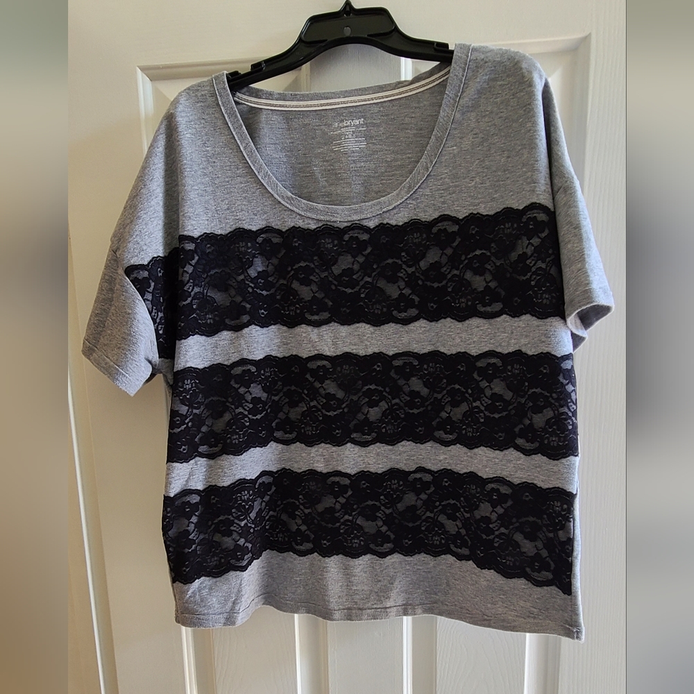Lane Bryant Grey and Black Lace Top